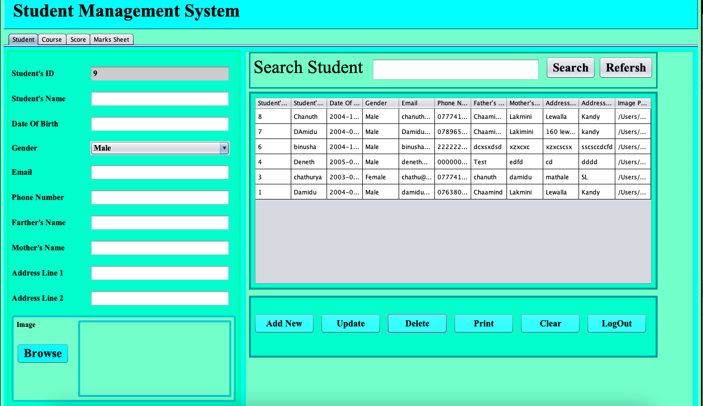 Student Management System project screenshot